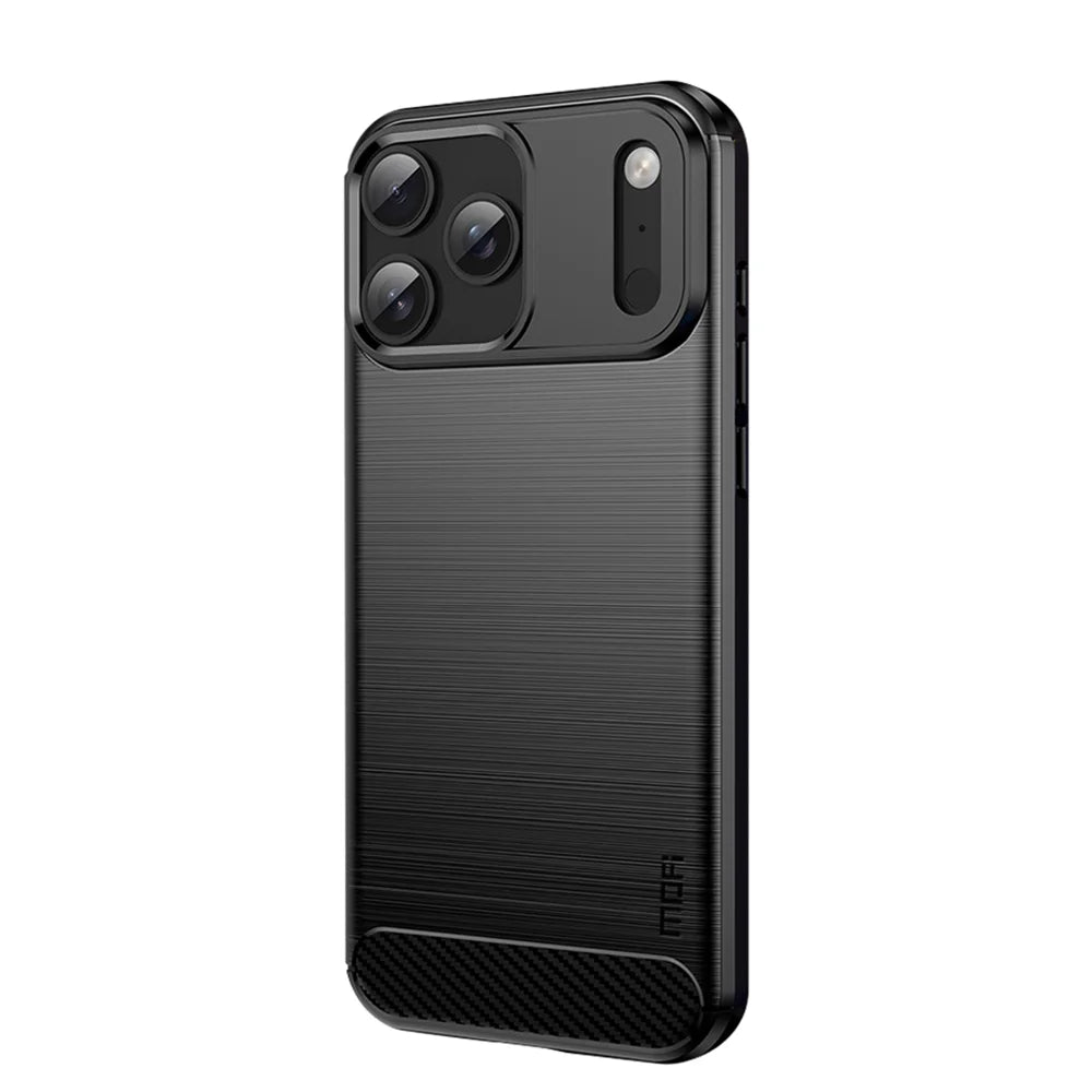 MOFI For iPhone 17 Pro Max Back Cover  Brushed Texture Carbon Fiber Soft TPU Case - Black - 1