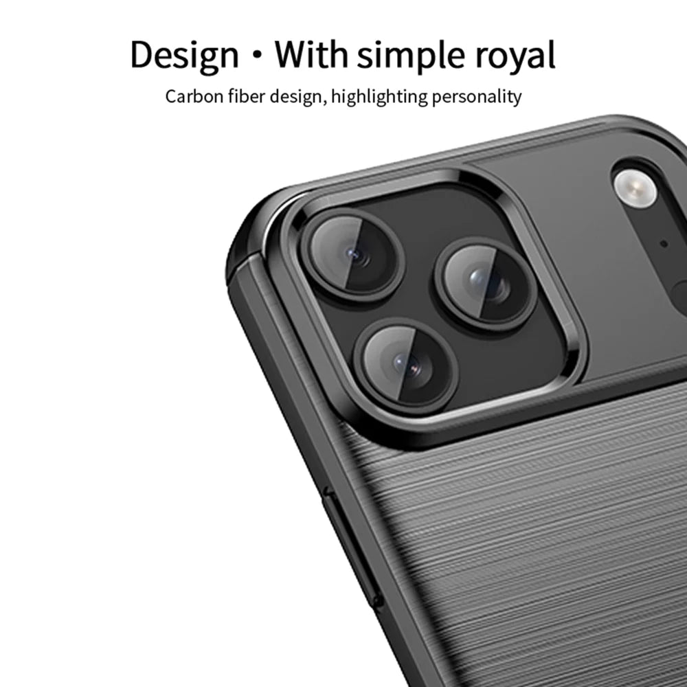 MOFI For iPhone 17 Pro Max Back Cover  Brushed Texture Carbon Fiber Soft TPU Case - Black - 2