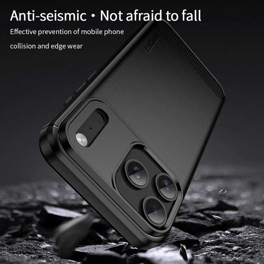 MOFI For iPhone 17 Pro Max Back Cover  Brushed Texture Carbon Fiber Soft TPU Case - Black - 3