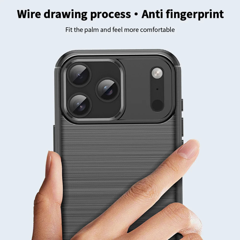 MOFI For iPhone 17 Pro Max Back Cover  Brushed Texture Carbon Fiber Soft TPU Case - Black - 4