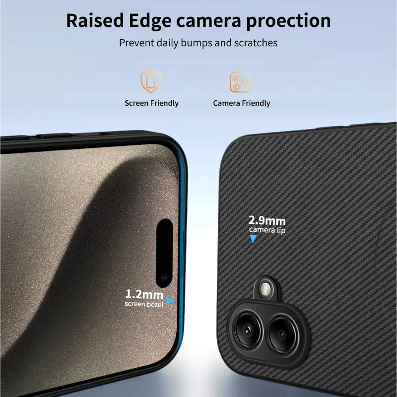 WANLONFENG For Samsung Galaxy A06 4G Magnetic Case  TQ1 Series Carbon Fiber Texture PC TPU Phone Cover with 2Pcs Screen Films - Black - 3