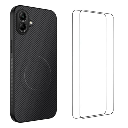 WANLONFENG For Samsung Galaxy A06 5G Magnetic Case  TQ1 Series Carbon Fiber Texture PC TPU Phone Cover with 2Pcs Screen Films - Black - 1