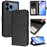 For iPhone 18 Pro / 17 Pro Wallet Case RFID Blocking Calf Texture Leather Stand Phone Cover with Strap - Black - 2