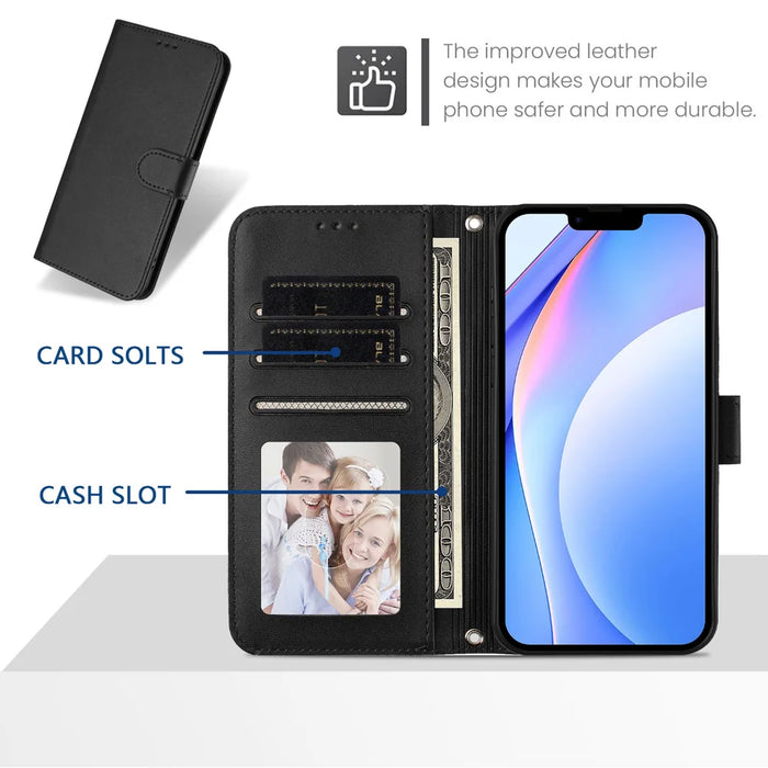 For iPhone 18 Pro / 17 Pro Wallet Case RFID Blocking Calf Texture Leather Stand Phone Cover with Strap - Black - 3