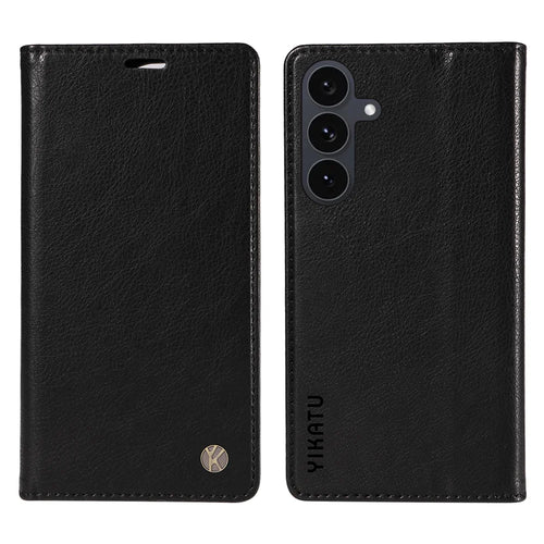 YIKATU For Samsung Galaxy S25 FE Wallet Case  YK-006 Magnetic Closure Leather Phone Cover Litchi Texture - Black - 1