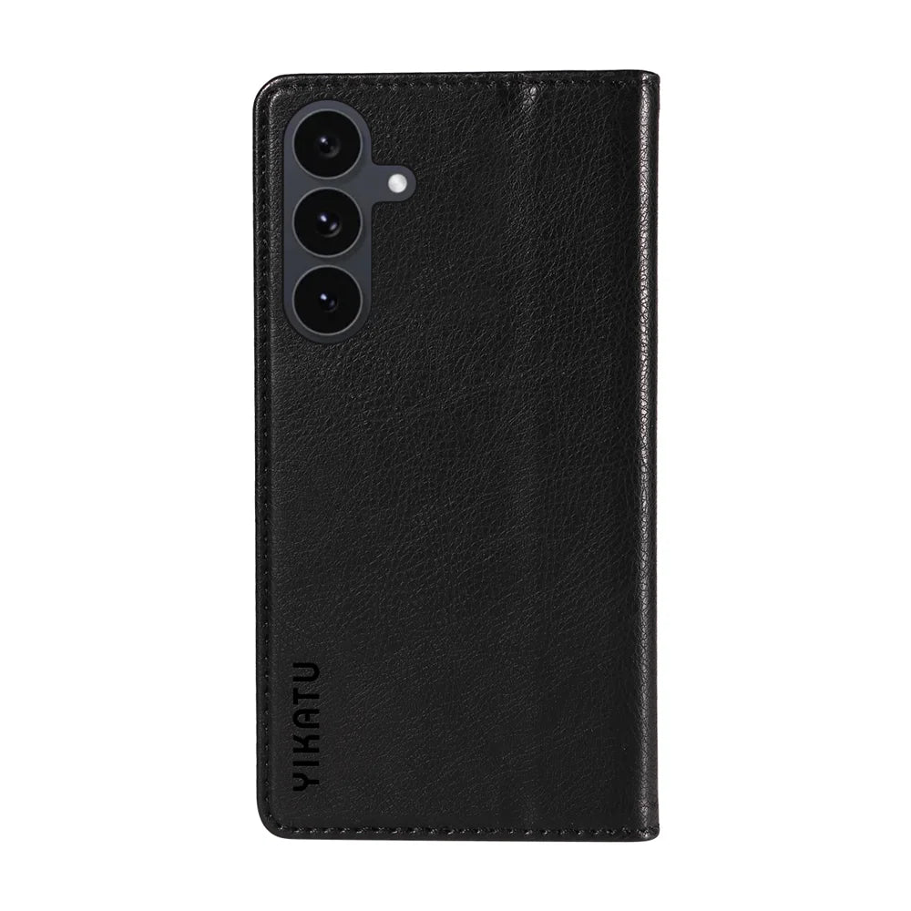 YIKATU For Samsung Galaxy S25 FE Wallet Case  YK-006 Magnetic Closure Leather Phone Cover Litchi Texture - Black - 6