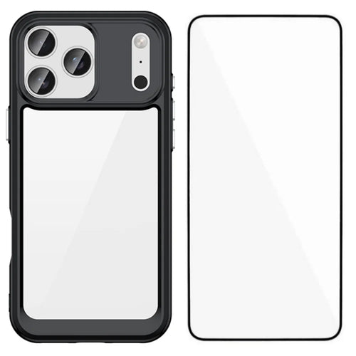 WANLONFENG For iPhone 17 Pro Back Cover  XC Series TPU Acrylic Phone Case with Tempered Glass Film - Black - 1