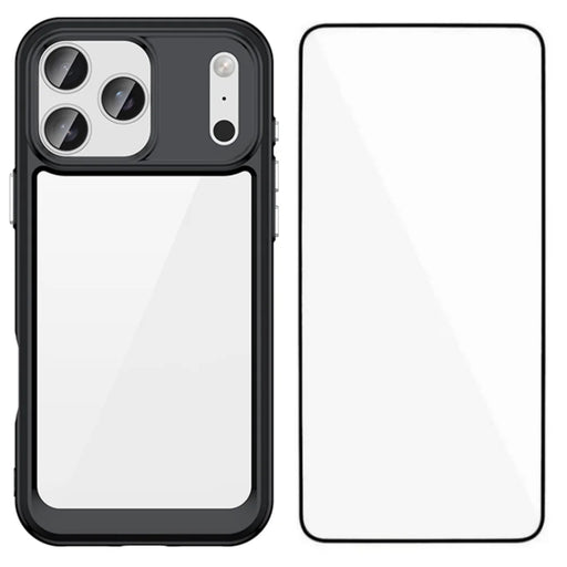 WANLONFENG For iPhone 17 Pro Back Cover  XC Series TPU Acrylic Phone Case with Tempered Glass Film - Black - 1