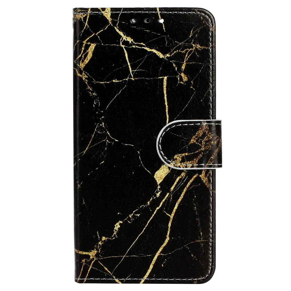 For Sony Xperia 1 VII Stand Case Marble Painted Folio Flip Leather Wallet Phone Cover - Black Gold Marble - 3
