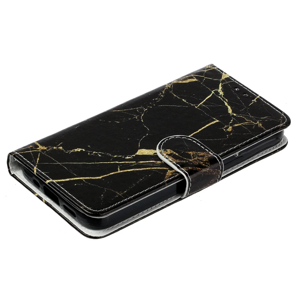 For Sony Xperia 1 VII Stand Case Marble Painted Folio Flip Leather Wallet Phone Cover - Black Gold Marble - 6
