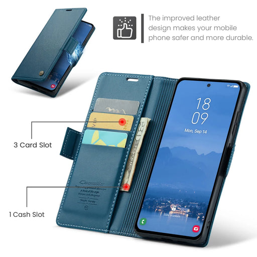 CASEME For Samsung Galaxy S25 FE Case  023 Series RFID Blocking Glossy Stand Phone Cover - Blue - 2
