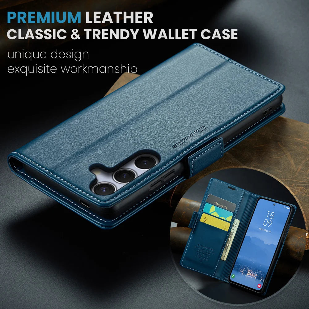 CASEME For Samsung Galaxy S25 FE Case  023 Series RFID Blocking Glossy Stand Phone Cover - Blue - 4