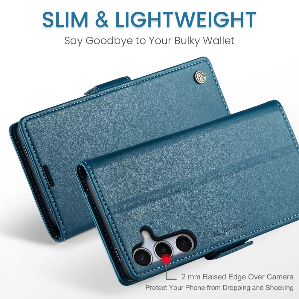 CASEME For Samsung Galaxy S25 FE Case  023 Series RFID Blocking Glossy Stand Phone Cover - Blue - 5