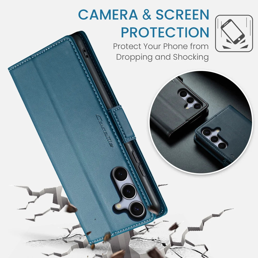 CASEME For Samsung Galaxy S25 FE Case  023 Series RFID Blocking Glossy Stand Phone Cover - Blue - 6