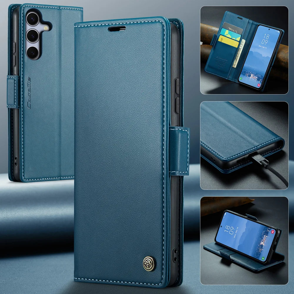 CASEME For Samsung Galaxy S25 FE Case  023 Series RFID Blocking Glossy Stand Phone Cover - Blue - 7