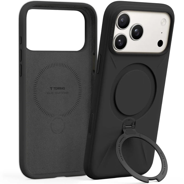 TORRAS Ostand Q3 Silicone Series For iPhone 17 Pro Case Kickstand Liquid Silicone + PC Phone Cover Compatible with MagSafe - Black - 1