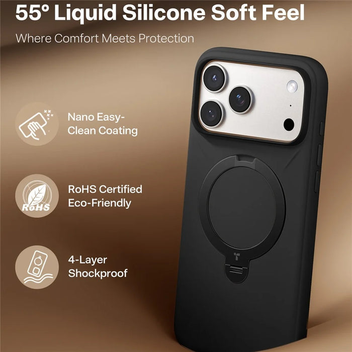 TORRAS Ostand Q3 Silicone Series For iPhone 17 Pro Case Kickstand Liquid Silicone + PC Phone Cover Compatible with MagSafe - Black - 3