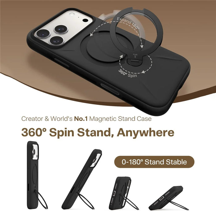 TORRAS Ostand Q3 Silicone Series For iPhone 17 Pro Case Kickstand Liquid Silicone + PC Phone Cover Compatible with MagSafe - Black - 5