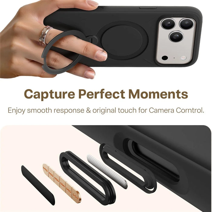 TORRAS Ostand Q3 Silicone Series For iPhone 17 Pro Case Kickstand Liquid Silicone + PC Phone Cover Compatible with MagSafe - Black - 6