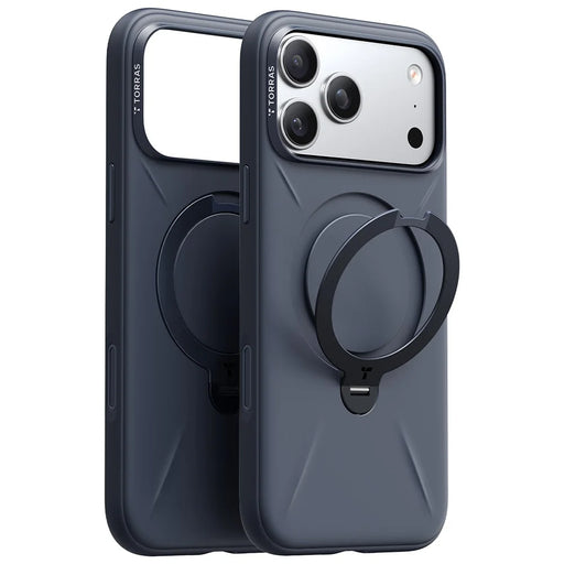 TORRAS Ostand Q3 Silicone Series For iPhone 17 Pro Max Case Magnetic Ring Kickstand Liquid Silicone + PC Phone Cover - Midnight Blue - 2