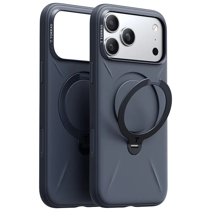 TORRAS Ostand Q3 Silicone Series For iPhone 17 Pro Max Case Magnetic Ring Kickstand Liquid Silicone + PC Phone Cover - Midnight Blue - 2