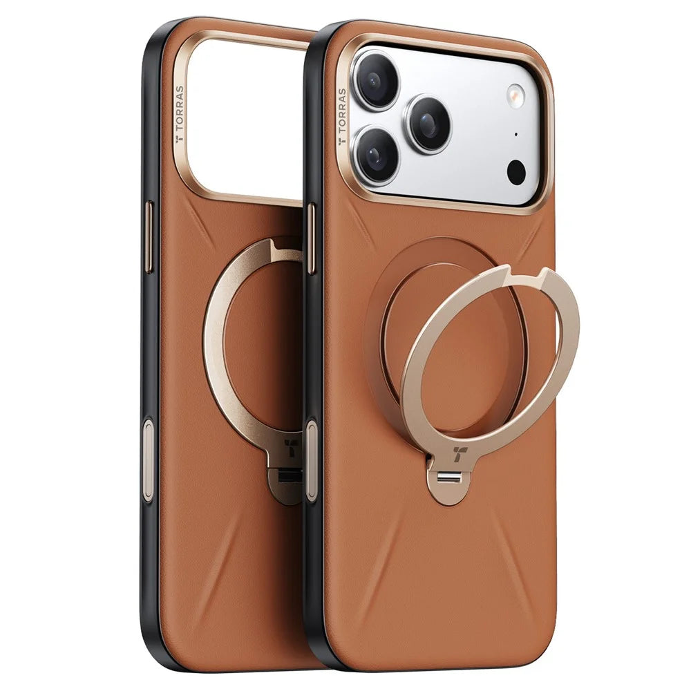 TORRAS Ostand Q3 VegSkin Series For iPhone 17 Pro Case Compatible with MagSafe Kickstand Phone Cover - Brown - 1