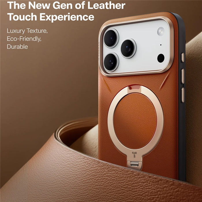 TORRAS Ostand Q3 VegSkin Series For iPhone 17 Pro Case Compatible with MagSafe Kickstand Phone Cover - Brown - 3