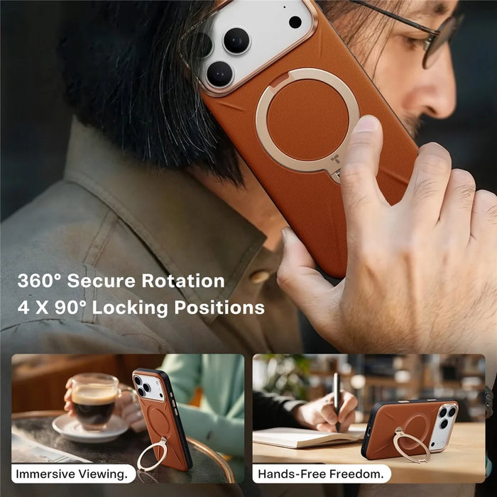 TORRAS Ostand Q3 VegSkin Series For iPhone 17 Pro Case Compatible with MagSafe Kickstand Phone Cover - Brown - 4
