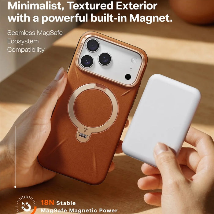 TORRAS Ostand Q3 VegSkin Series For iPhone 17 Pro Case Compatible with MagSafe Kickstand Phone Cover - Brown - 6