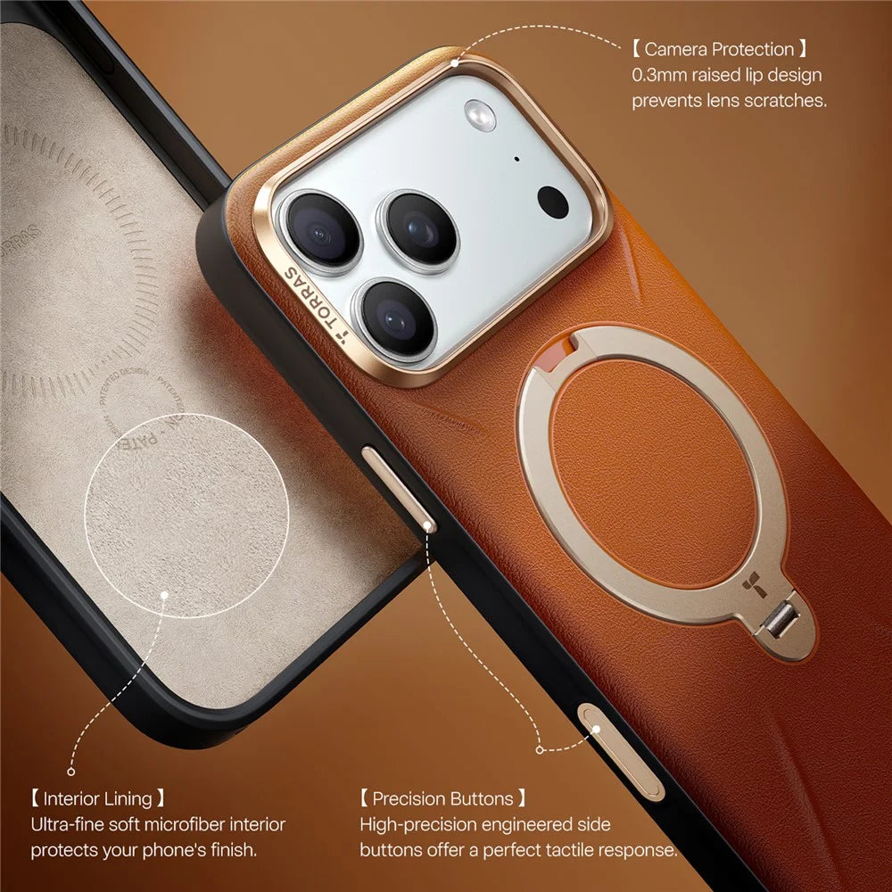 TORRAS Ostand Q3 VegSkin Series For iPhone 17 Pro Case Compatible with MagSafe Kickstand Phone Cover - Brown - 7