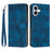 For iPhone 17 Leather Case Imprinted Triangle Phone Cover with Hand Strap - Sapphire - 1