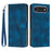 For iPhone Air Leather Case Imprinted Triangle Phone Cover with Hand Strap - Sapphire - 1
