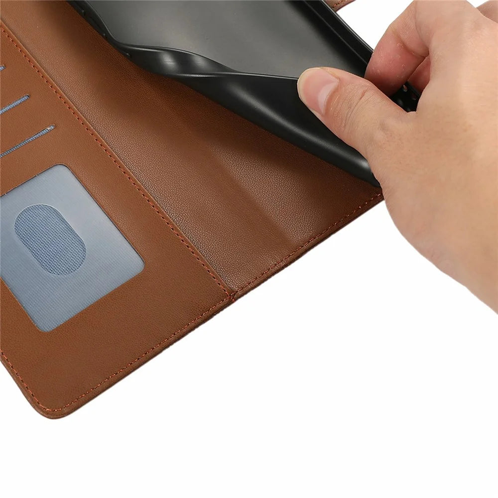For iPhone Air Case Splicing Imprinted Rhombus Leather Phone Cover with Wrist Strap - Brown - 6