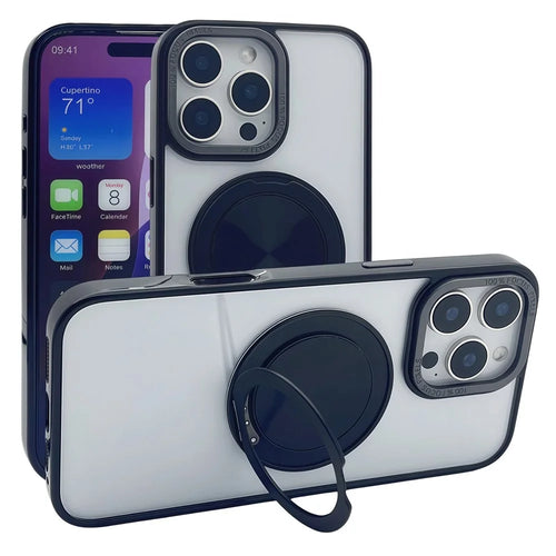 For iPhone 16 Pro Magnetic Case Acrylic TPU Phone Back Cover with Kickstand - Black - 1