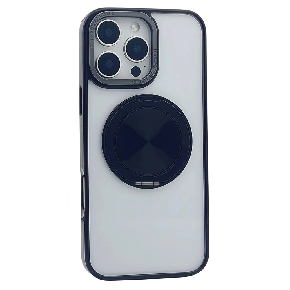 For iPhone 16 Pro Magnetic Case Acrylic TPU Phone Back Cover with Kickstand - Black - 2