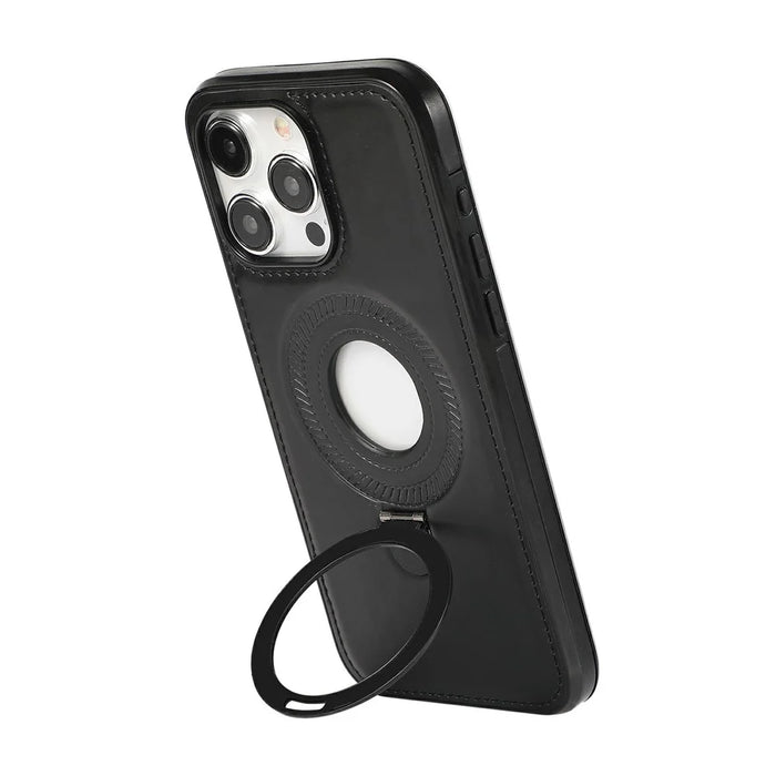 For iPhone 13 Pro Max Case Magnetic Kickstand PU Leather Coated PC + TPU Phone Cover - Black - 4