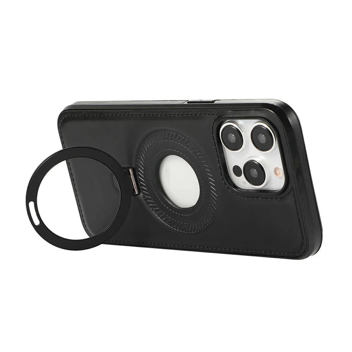 For iPhone 13 Pro Max Case Magnetic Kickstand PU Leather Coated PC + TPU Phone Cover - Black - 5