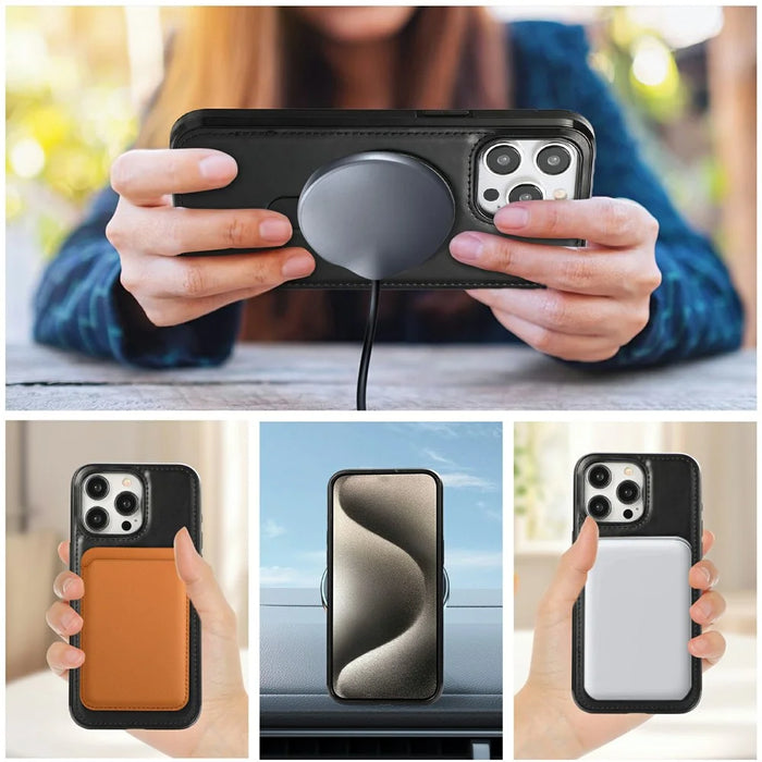 For iPhone 13 Pro Max Case Magnetic Kickstand PU Leather Coated PC + TPU Phone Cover - Black - 6