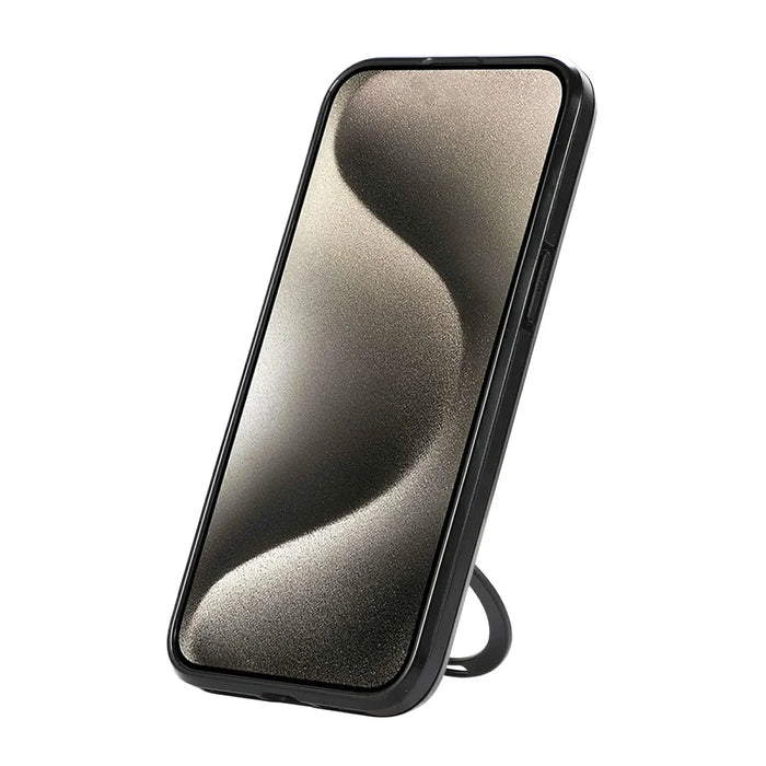 For iPhone 13 Pro Case Magnetic Kickstand PU Leather Coated PC + TPU Phone Cover - Black - 3