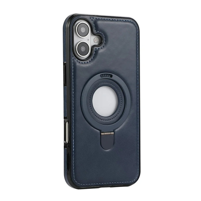 For iPhone 16 Case Magnetic Kickstand PU Leather Coated PC + TPU Phone Cover - Blue - 6