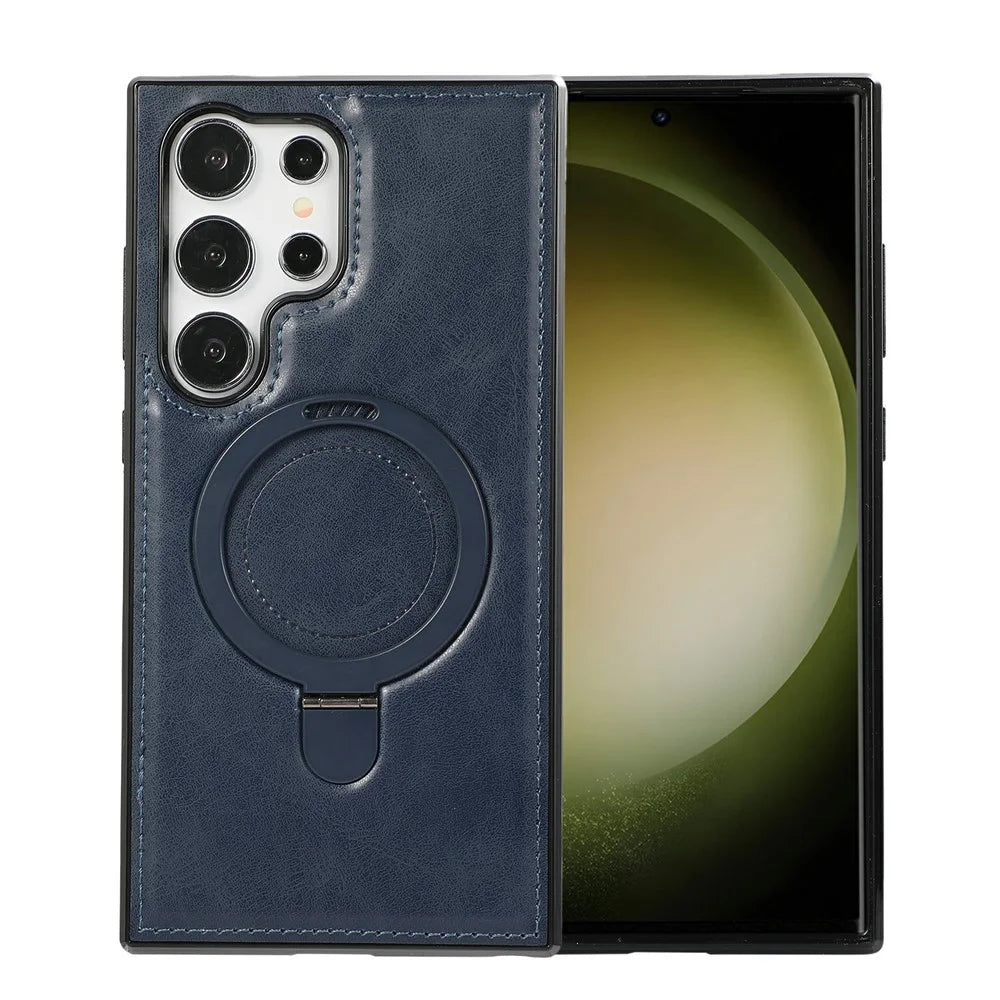 For Samsung Galaxy S24 Ultra Case Magnetic Kickstand PU Leather Coated PC + TPU Phone Cover - Blue - 2