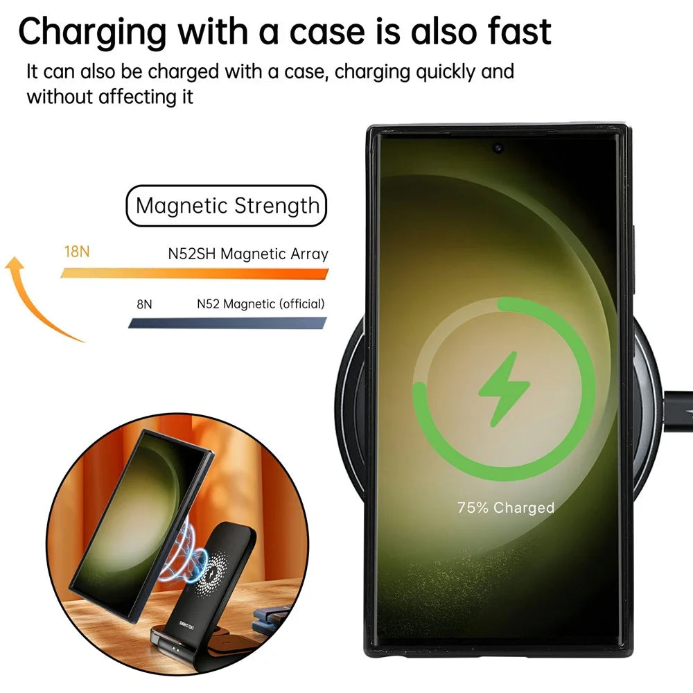 For Samsung Galaxy S24 Ultra Case Magnetic Kickstand PU Leather Coated PC + TPU Phone Cover - Blue - 7
