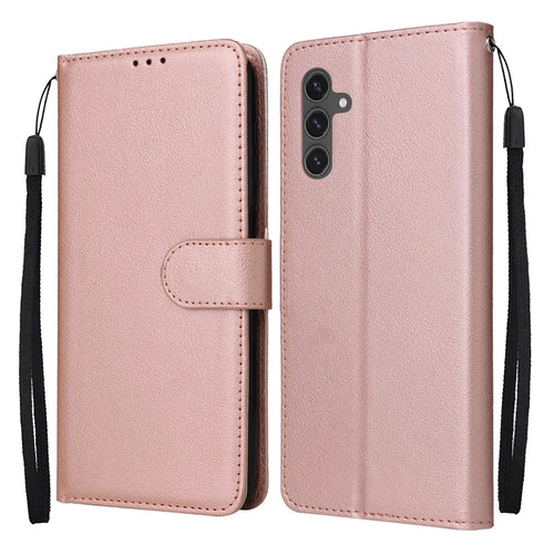 For Samsung Galaxy S25 FE Case Wallet Stand PU Leather Phone Cover with Wrist Strap - Rose Gold - 1