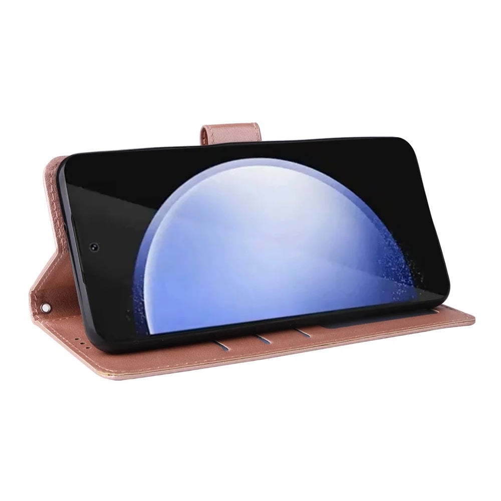 For Samsung Galaxy S25 FE Case Wallet Stand PU Leather Phone Cover with Wrist Strap - Rose Gold - 4