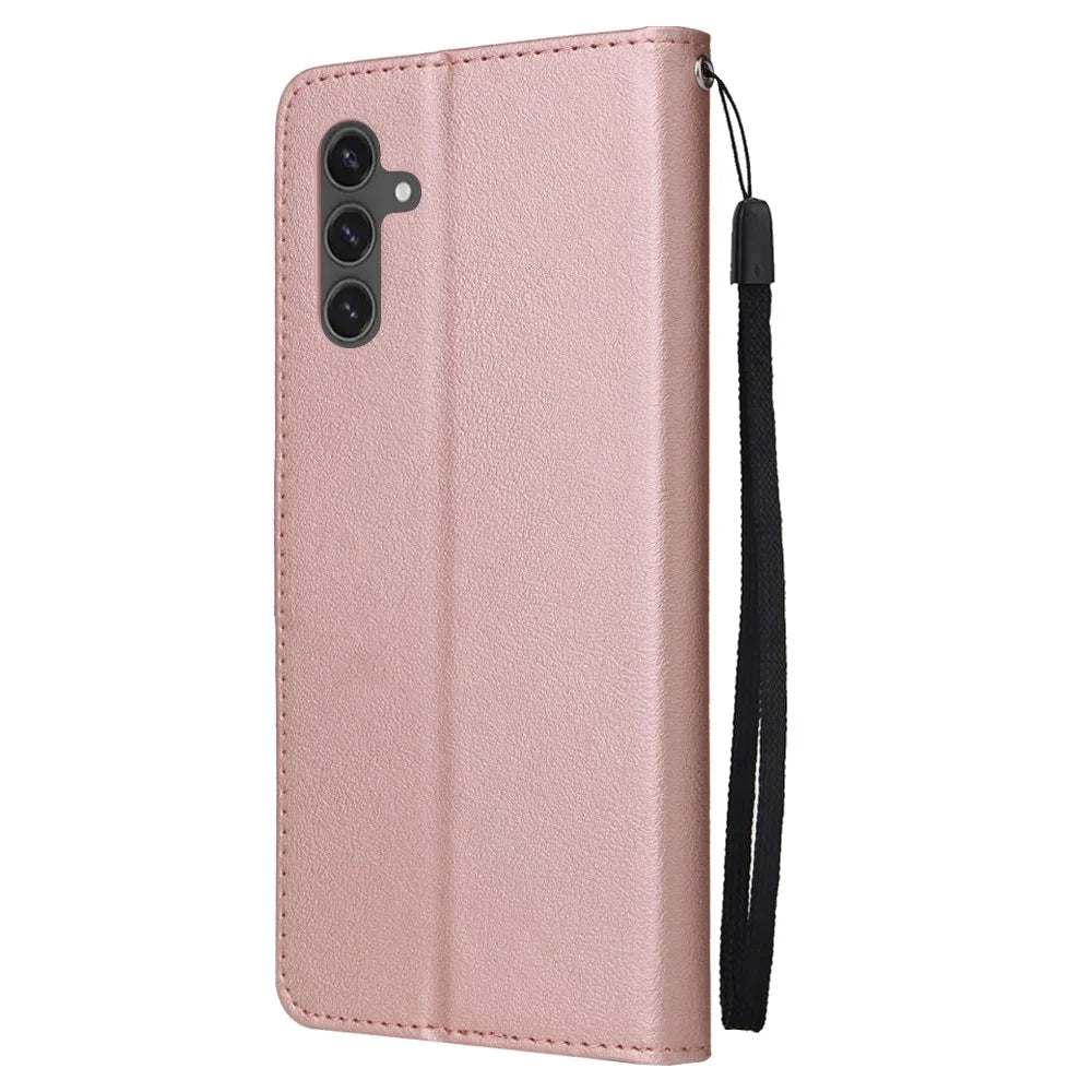 For Samsung Galaxy S25 FE Case Wallet Stand PU Leather Phone Cover with Wrist Strap - Rose Gold - 6