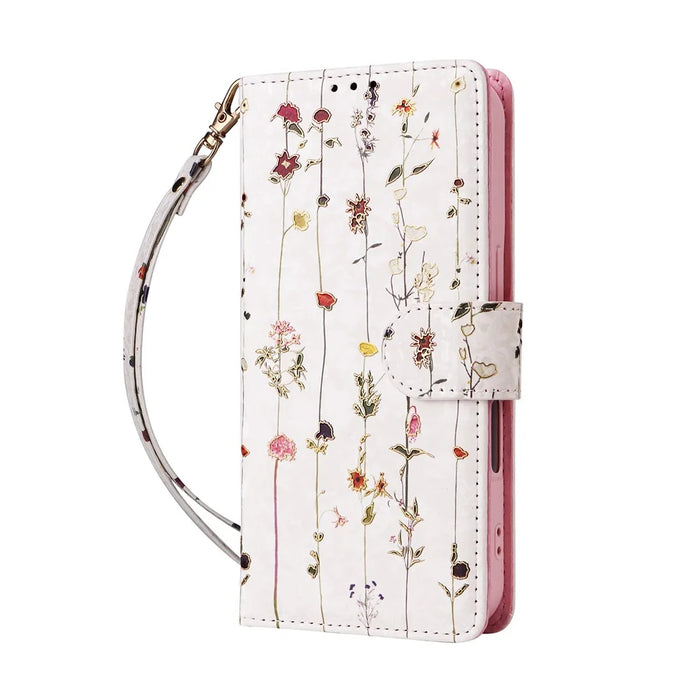 For iPhone 17 Case RFID Blocking Flower Leather Phone Cover with Wrist Strap - Small Flower - 5