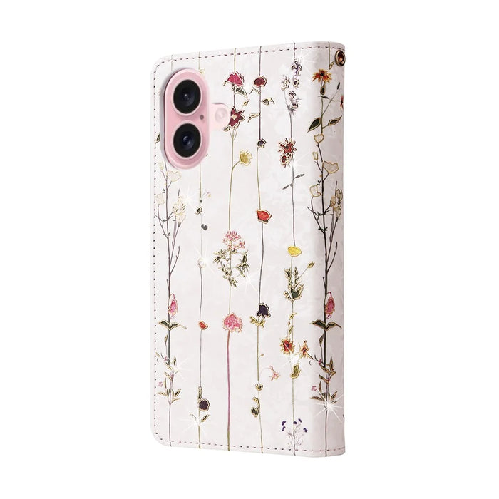For iPhone 17 Case RFID Blocking Flower Leather Phone Cover with Wrist Strap - Small Flower - 6