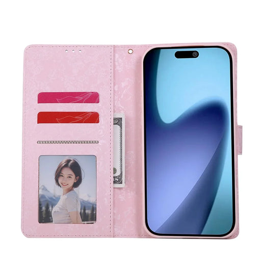 For iPhone Air Case RFID Blocking Flower Leather Phone Cover with Wrist Strap - Rose Flower - 2