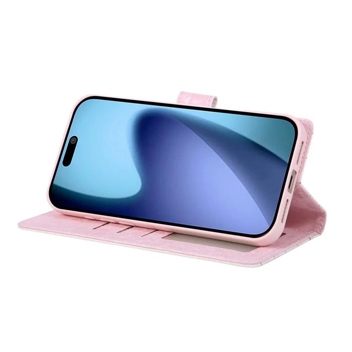 For iPhone Air Case RFID Blocking Flower Leather Phone Cover with Wrist Strap - Rose Flower - 3