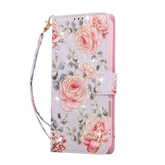 For iPhone Air Case RFID Blocking Flower Leather Phone Cover with Wrist Strap - Rose Flower - 5